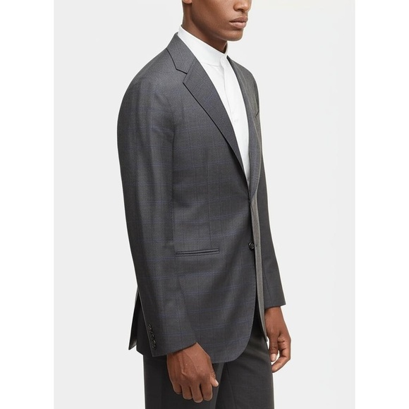 Boggi Blazer Men's 46R Gray Plaid Slim Fit‎ Italian Wool Windowpane